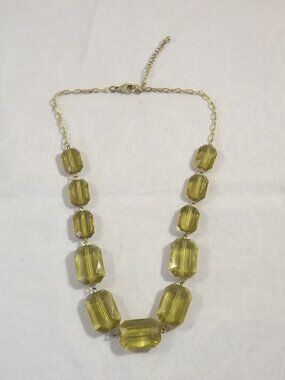 Gold-Tone Olive Green Beaded Statement Necklace
